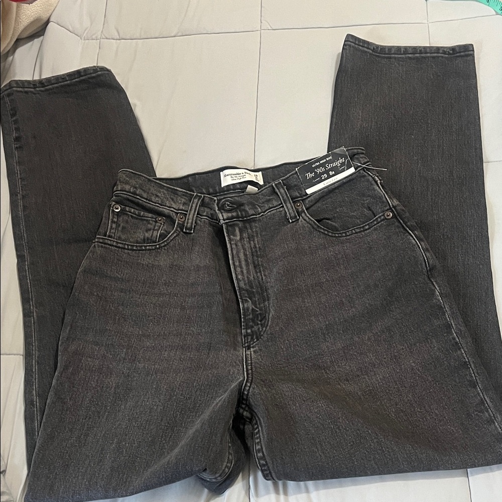 Abercrombie & Fitch-the 90s straight ultra high rise- curve love black Jeans